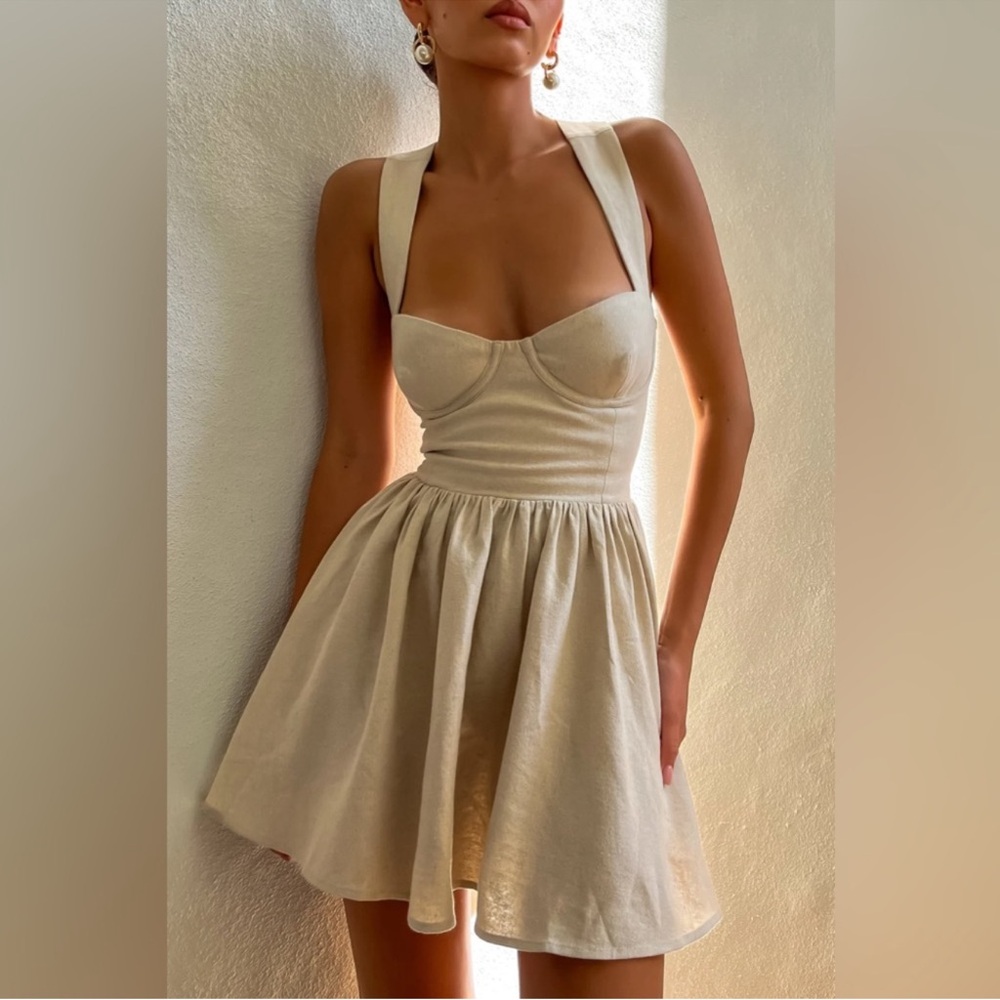 Loz Tie Back Linen Mini Dress - Natural